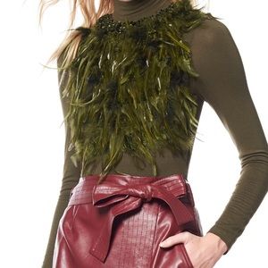 Gracia Olive Green Feather Top